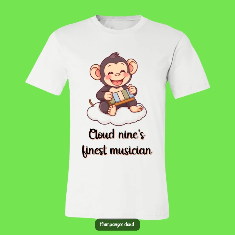 Funny Happy Chimpanzee Xylophone Cloud T-Shirt: Wearable Joyful Music Art Gift