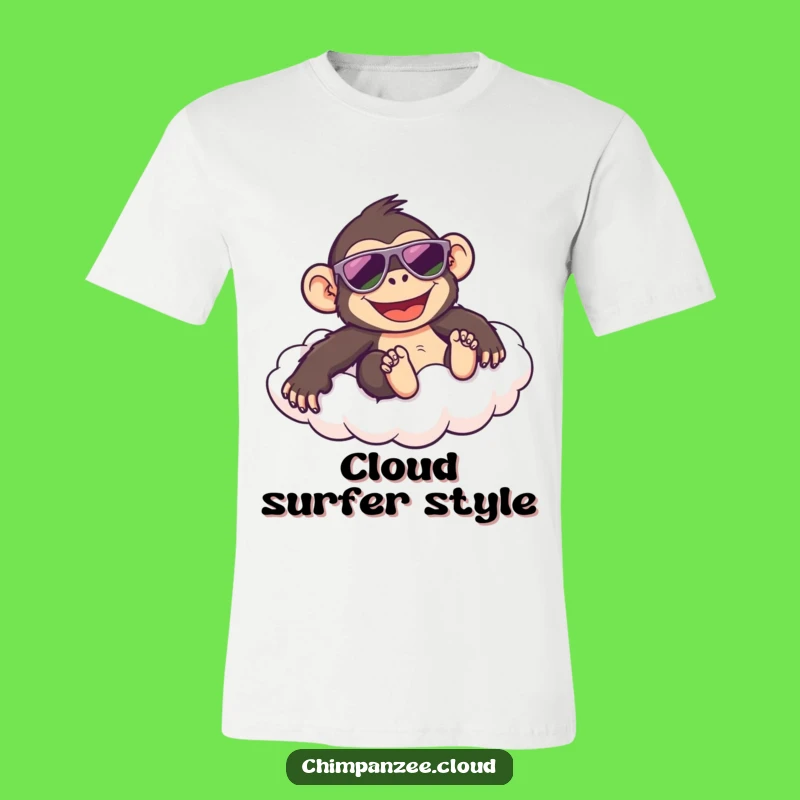 Funny Cool Chimp T-Shirt: Happy Chimpanzee Sliding Cloud, Summer Fun Tee