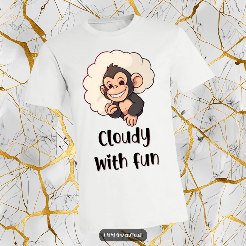 Funny T-Shirt showcasing a mischievous chimpanzee with a grin, peeking from behind a cloud, perfect for adding a touch of cheeky fun.