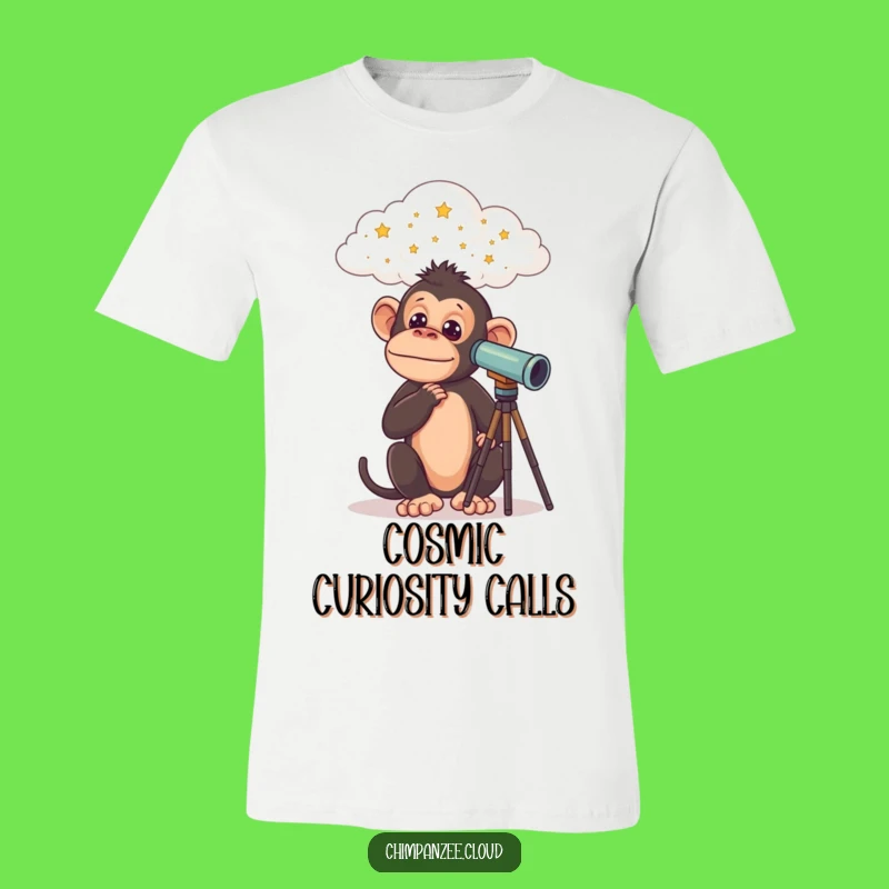 Funny Chimp Astronaut T-Shirt: Curious Chimpanzee with Telescope, Cosmic Funny Gift!