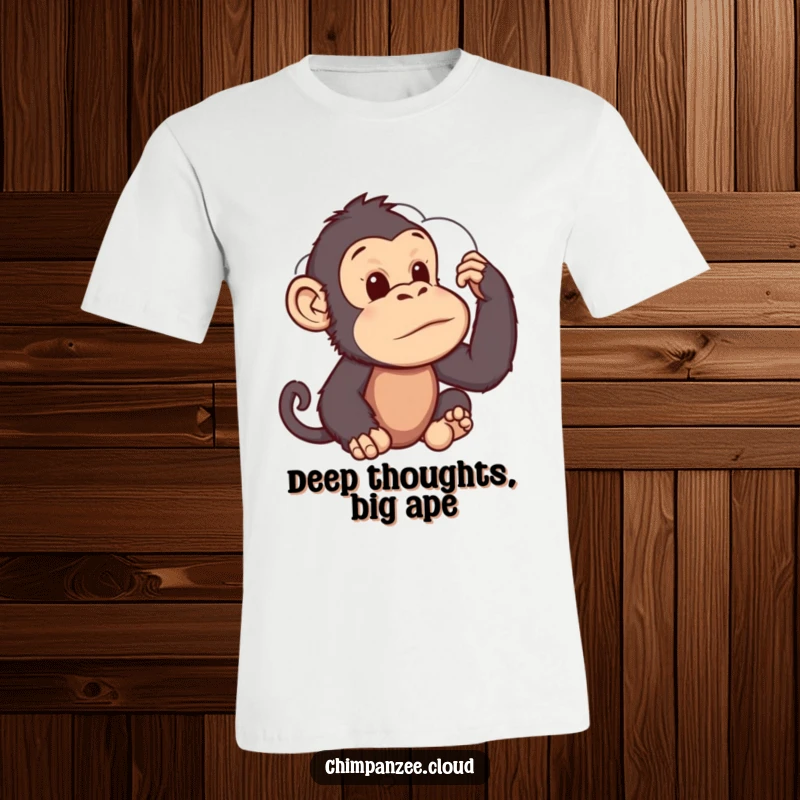 Funny T-Shirt: A contemplative chimpanzee staring at a cloud formation, embodying curiosity and a reflective spirit.