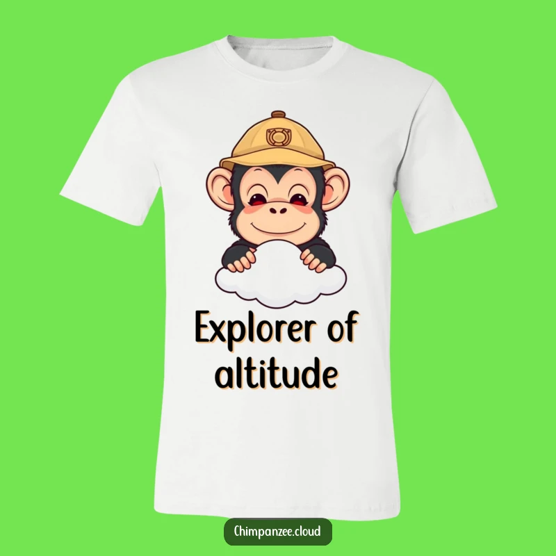 Funny Explorer Chimp T-Shirt: Cute Chimpanzee Peering Over Cloud Adventure Tee