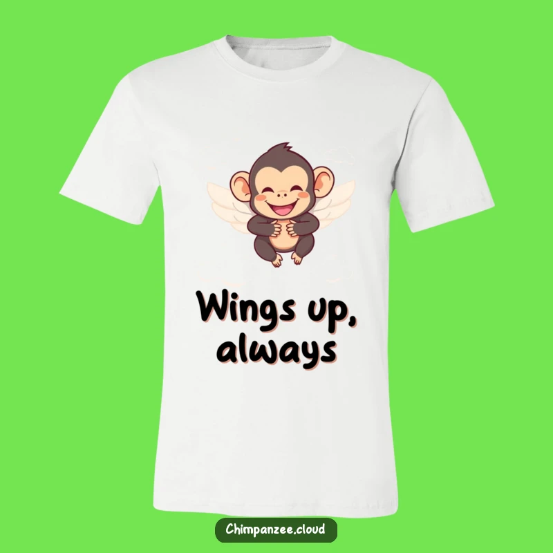 Funny Angel Chimp T-Shirt: Smiling Winged Chimp Soaring, Comfy Funny Gift