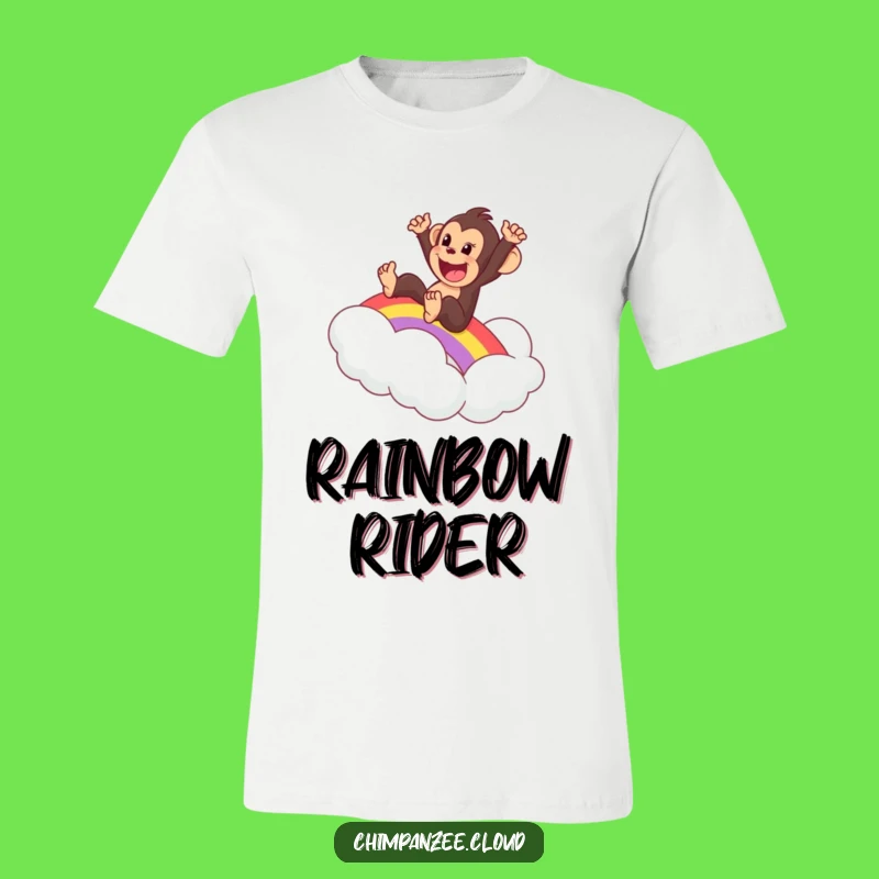 Funny Chimp Rainbow Slide T-Shirt - Excited Character Fun, Perfect Gift!