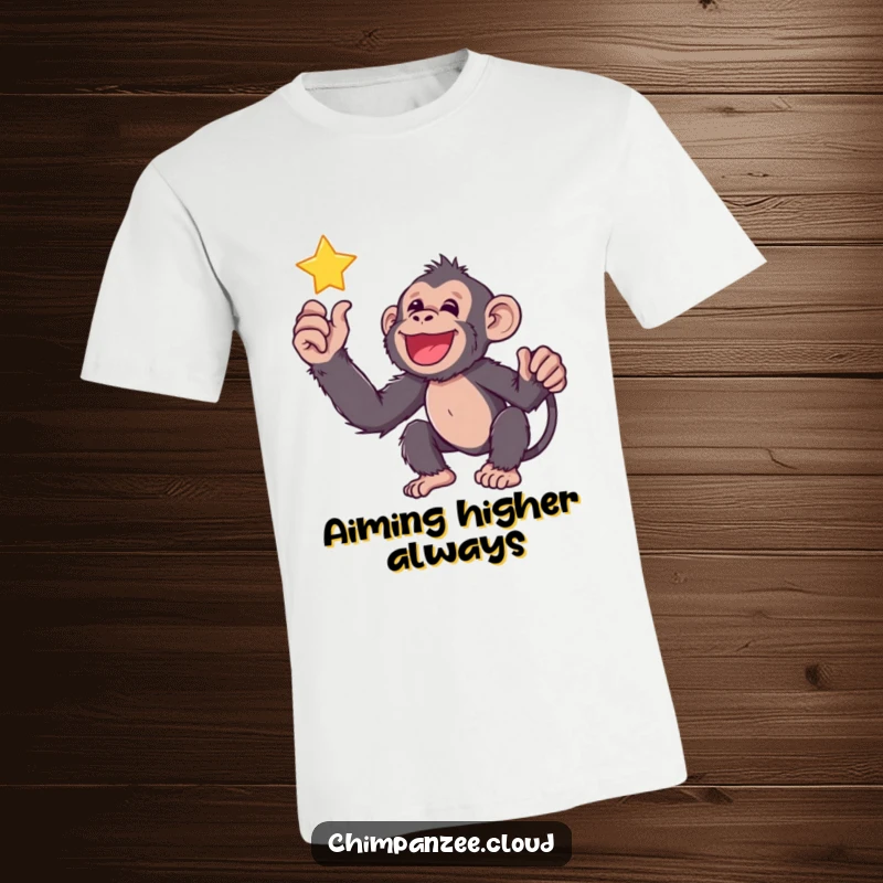 Funny chimp enthusiastically reaching for a twinkling star, symbolizing hope, dreams, and playful ambition.