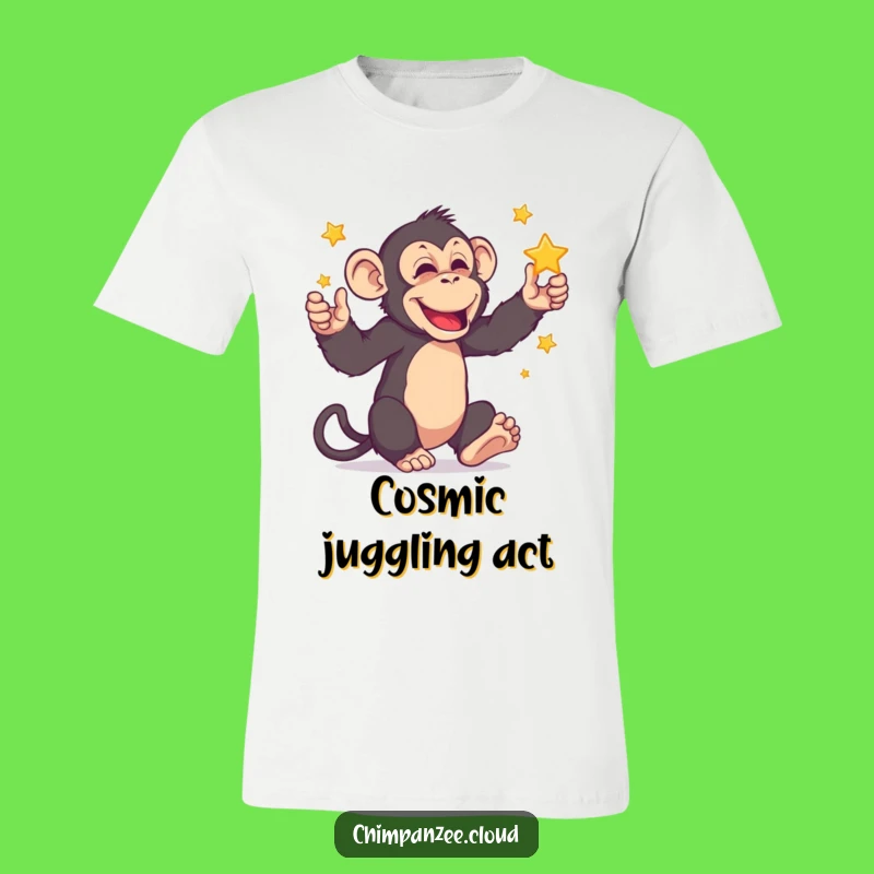 Funny Chimpanzee Star Juggling T-Shirt: Hilarious Primate Cosmic Tee for Fun Lovers