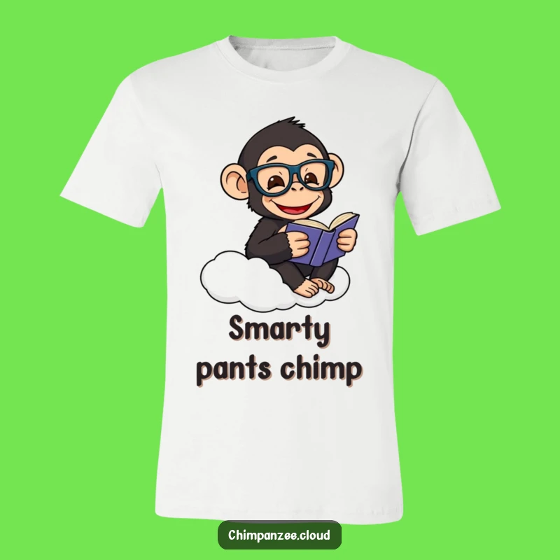 Funny Scholar Chimp T-Shirt: Happy Chimpanzee Reads on a Cloud