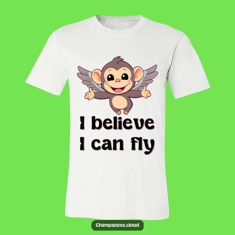 Funny Flying Chimp T-Shirt: Cute Chimpanzee With Tiny Wings Graphic Tee, Funny Gift!