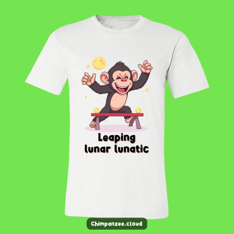 Funny Giggling Chimp Leapfrog Moons T-Shirt - Playful Space Tee Gift