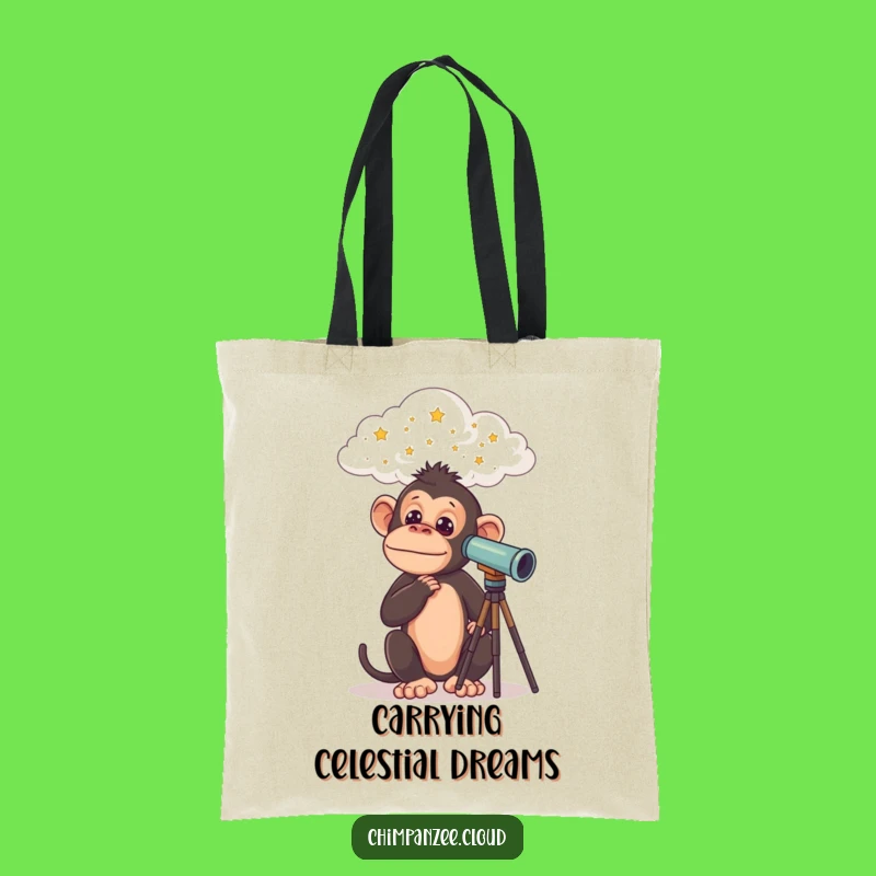 Funny Chimp Explorer Tote: Curious Chimpanzee Telescope Bag, Adventure Funny Gift!