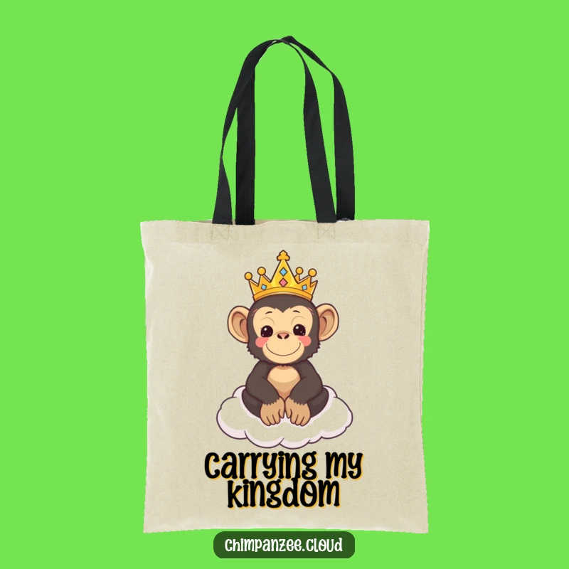 Funny Chimp King Tote Bag: Adorable Chimpanzee Royalty on Cloud Throne
