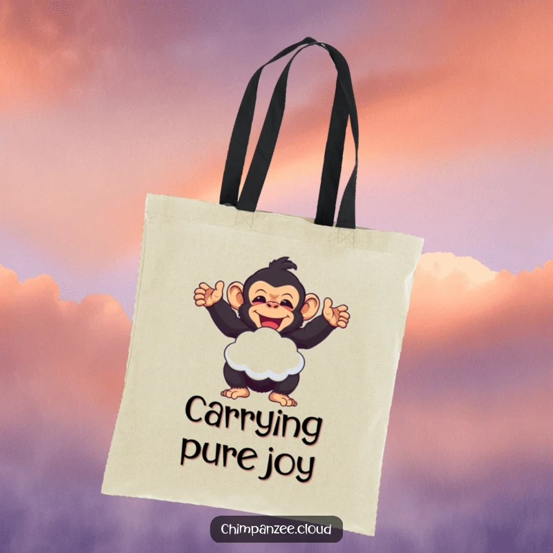 Funny chimpanzee happily offering a cloud puff, a charming and humorous tote bag for a funny gift.