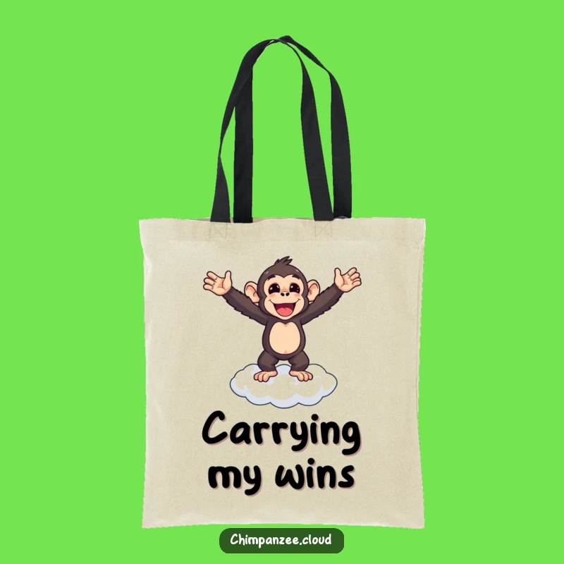 Funny Chimp Victory Tote Bag: Triumphant Monkey's Accomplishment Carry-All