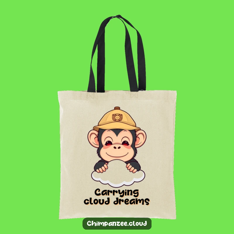 Funny Explorer Chimp Tote Bag: Cute Chimpanzee Peering Over Cloud Handy Pouch