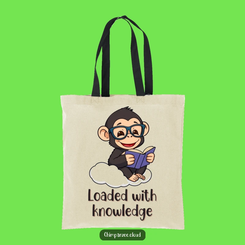 Funny Scholar Chimp Tote Bag: Happy Chimpanzee Reads on a Cloud