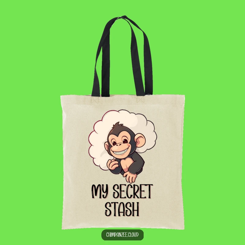 Funny Sneaky Chimp Tote Bag: Mischievous Chimpanzee Peeking Cloud Bag