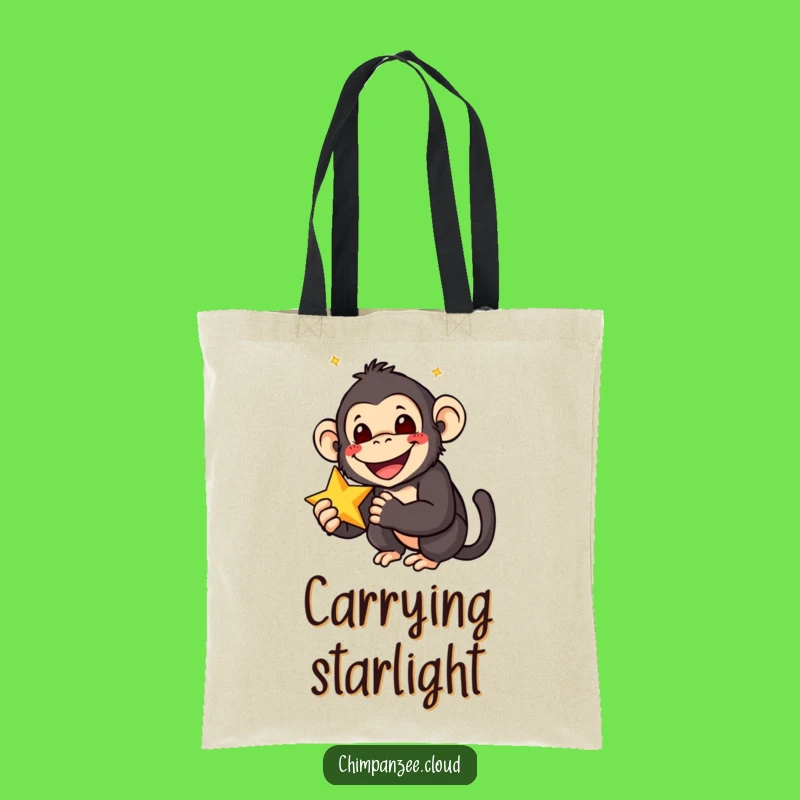 Funny Star Chimp Tote Bag: Chimpanzee Holding Star, Joyful Carryall