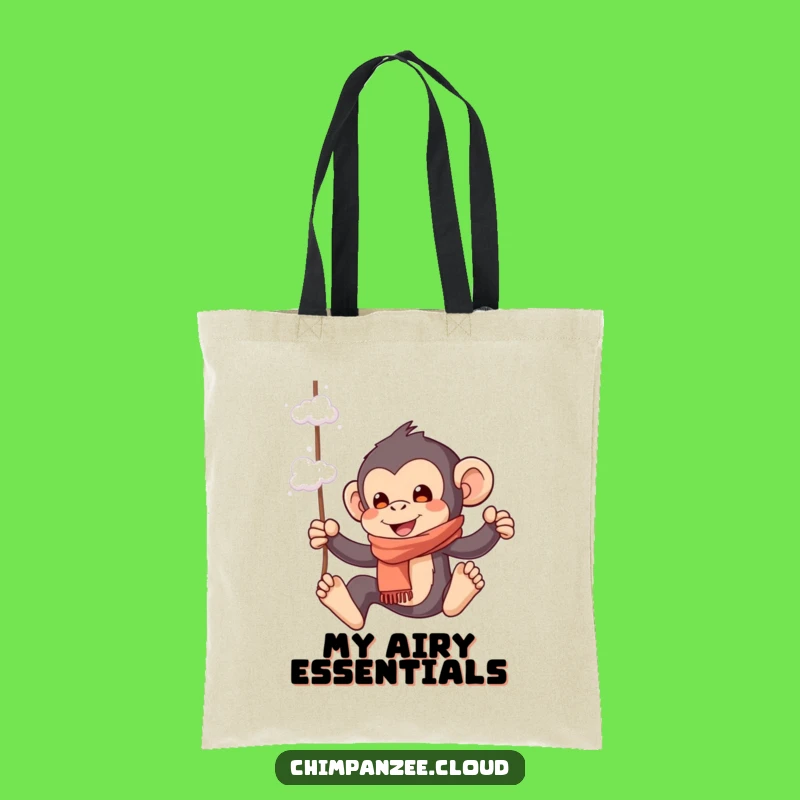 Funny Playful Chimp Tote Bag: Chimpanzee Swinging Cloud, Whimsical Accessory
